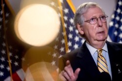 FILE - Senate Majority Leader Mitch McConnell, a Republican, speaks to reporters on Capitol Hill, in Washington, June 16, 2020.