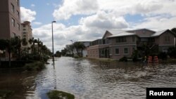 Flooded streets are seen after Hurricane Matthew hit near Jacksonville Beach, Florida, Oct. 8, 2016. 