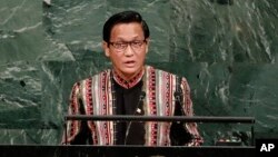 Myanmar's second Vice President Henry Van Thio addresses the United Nations General Assembly, Sept. 20, 2017, at the United Nations headquarters. 