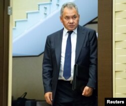 Russian Defense Minister Sergei Shoigu attends a meeting of President Vladimir Putin with Turkish President Recep Tayyip Erdogan in Sochi, Russia, Sept. 17, 2018.