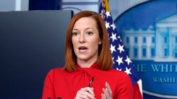 Juru bicara Gedung Putih, Jen Psaki, berbicara dalam konfrensi pers di Washington, pada 17 Februari 2021. (Foto: AP/Evan Vucci)