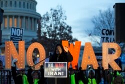 Democratic Congresswoman Pramila Jayapal speaks during a rally urging to limit President Donald Trump's ability to take military action against Iran, on Capitol Hill, in Washington, Jan. 9, 2020.