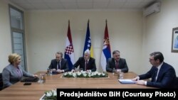 Sastanak članova Predsjedništva BiH Bakira Izetbegovića, Dragana Čovića i Mladena Ivanića sa predjednicom Hrvatske Kolindom Grabar Kitarović i predsjednikom Srbije Aleksandrom Vučićem, Mostar, mart 2018.