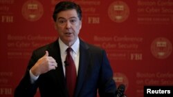 FBI Director James Comey speaks at the Boston Conference on Cyber Security at Boston College in Boston, Massachusetts, March 8, 2017. 