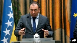 FILE - Bosnia’s Foreign Minister Igor Crnadak speaks to the media during a press conference, March 7, 2016. 