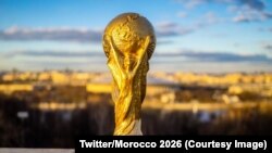 Le trophée du Mondial, 1er juin 2018. (Twitter/Morocco 2026)