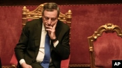 Italian Premier Mario Draghi attends a debate at the Senate in Rome, July 20, 2022.