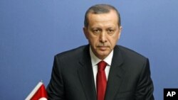 Turkey's Prime Minister Tayyip Erdogan during a signing ceremony with Ukrainian President Viktor Yanukovych [not pictured], in Ankara, Turkey, December 22, 2011.