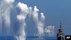 台湾的汉光军事演习中的佩里级护卫舰(台湾称巡防舰)（2014年9月17日）