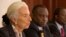 IMF's Christine Lagarde encouraged Kenya's economic decentralization in Kenya recently. Treasury Minister Henry Rotich looks on. (IMF photo by Stephen Jaffe)