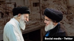 حسن نصرالله علی خامنه‌ای (برگرفته از حساب کاربری «اسرائیل به فارسی»)