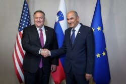 Sloveniya Bosh vaziri Yanez Yansha (o'ngda) AQSh Davlat kotibi Mayk Pompeo bilan
