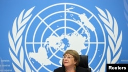 U.N. High Commissioner for Human Rights Michelle Bachelet attends a news conference at the European headquarters of the United Nations in Geneva, Switzerland, Dec. 9, 2020.