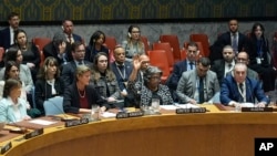 ឯកអគ្គរដ្ឋទូតសហរដ្ឋអាមេរិកប្រចាំនៅអង្គការសហប្រជាជាតិលោកស្រី Linda Thomas-Greenfield (កណ្តាល) បោះឆ្នោតវេតូលើ​បទឈប់បាញ់​នៅ​តំបន់ហ្កាហ្សា ក្នុង​កិច្ចប្រជុំ​របស់​ក្រុមប្រឹក្សា​សន្តិសុខ​អង្គការ​សហប្រជាជាតិ នៅ​ទីក្រុងញូវយ៉ក កាលពីថ្ងៃទី២០ ខែកុម្ភៈ ឆ្នាំ២០២៤។ 