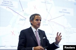 라파엘 그로시 국제원자력기구(IAEA) 사무총장이 12일 오스트리아 빈에서 기자회견을 했다.