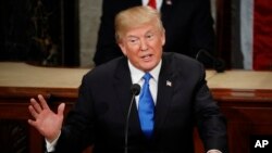 FILE - President Donald Trump delivers his State of the Union address to a joint session of Congress on Capitol Hill in Washington, Jan. 30, 2018. 