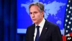 FILE - Secretary of State Antony Blinken delivers year-end remarks for 2021 during a news conference at the State Department in Washington, Dec. 21, 2021.
