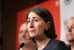 NSW Premier Gladys Berejiklian speaks to the media at Rural Fire Service Headquarters in Sydney, Australia, Jan. 4, 2020.