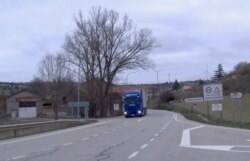 Maranchon village, flanked by turbines, has few local businesses apart from Iberdrola. (Lisa Bryant/VOA)