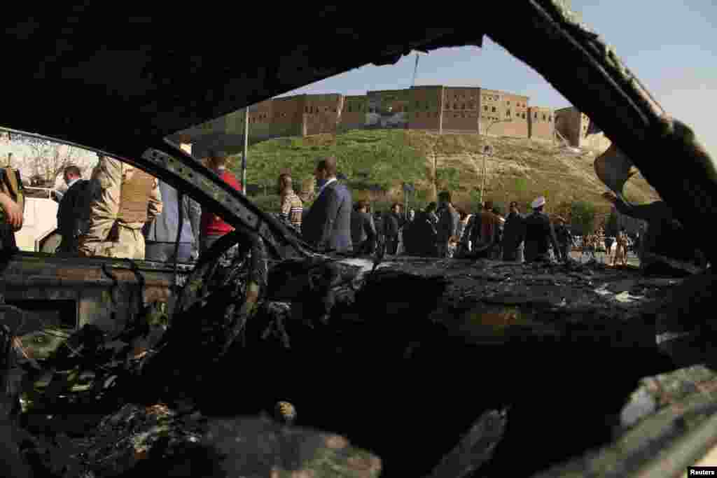 The interior of the car used in the attack in Irbil, the capital of Iraq&#39;s Kurdistan region, Nov. 19, 2014.