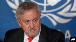 Utusan Khusus PBB di Afghanistan, Nicholas Haysom, dalam sebuah konferensi pers di Kabul, 18 Februari 2015. 