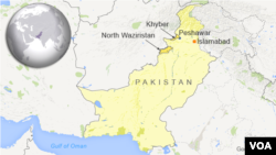 Peta Pakistan dan letak kawasan Waziristan Utara dan Khyber di Pakistan.