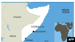 A map of Somalia showing the location of Kismayo.