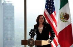 카멀라 해리스 미국 부통령이 지난 8일 멕시코시티에서 기자회견을 했다.