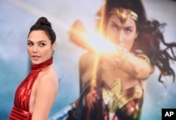 Gal Gadot arrives at the world premiere of "Wonder Woman" in Los Angeles.