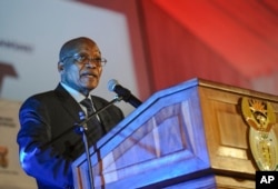 South African President Jacob Zuma speaks at the official launch of the Trans-Africa Locomotive prototype near Pretoria, April 4, 2017.