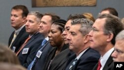 New immigration judges listen as Attorney General Jeff Sessions outlines Trump administration policies, in Falls Church, Va, Sept. 10, 2018. 