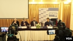 Učesnici konferencije "Medijske slobode i autorska prava", koja je u organizaciji Nezavisnog udruženja novinara Srbije, OEBS-a i organizacije Civil Rights Defenders održana u beogradskom Hotelu M, 29. januara 2019.