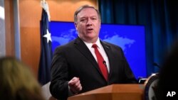 Secretary of State Mike Pompeo answers a question during a news conference, March 26, 2019, at the Department of State in Washington.