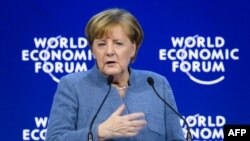 La chancelière allemande Angela Merkel au Forum économique mondial (WEF) à Davos, Suisse, 24 janvier 2018.