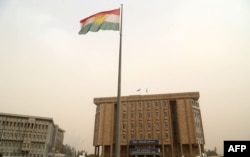 FILE - The parliament building of Iraq's Kurdistan region is seen in Irbil, northern Iraq, Oct. 29, 2017.