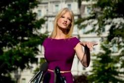 FILE - White House senior adivser Kellyanne Conway speaks to reporters outside the West Wing of the White House in Washington, May 29, 2019.