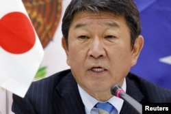 Menteri Revitalisasi Ekonomi Jepang Toshimitsu Motegi saat menghadiri konferensi pers pada Pertemuan Tingkat Menteri Trans Pacific Partnership (TPP) selama APEC 2017 di Da Nang, Vietnam, 11 November 2017. (Foto: dok).