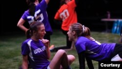 Skyler Sajewski (L) performs in The Wolves, put on early this year by Elon University's musical theater department. As a musical theater major, Sajewski recognizes the limitations of taking her courses online. (Courtesy - Skyler Sajewski)