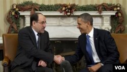 Perdana Menteri Irak Nouri al-Maliki (Kiri) dan Presiden Amerika Barack Obama (12/12).