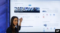 Kristina Behr, partner program manager for AI product design, gives a demonstration of new intelligence search features in Bing at a Microsoft event in San Francisco, California, Dec. 13, 2017.