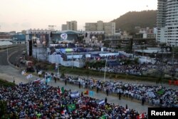 Pope Francis attends the opening ceremony for World Youth Day at the Coastal Beltway in Panama City, Panama, Jan. 24, 2019.