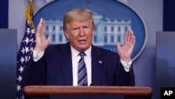 President Donald Trump speaks during a coronavirus task force briefing at the White House, April 5, 2020, in Washington. 
