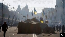 A pro-European Union activist tent camp in the main street of Khreschatyk in Kiev, Ukraine, Tuesday, Dec. 24, 2013.