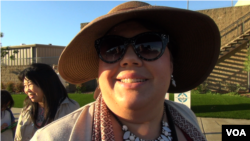 Temple visitor Eve Moon says her family was drawn to “Buddhist philosophy and the Dalai Lama's message, and in general, humanitarianism and peace.” (M. O'Sullivan/VOA)