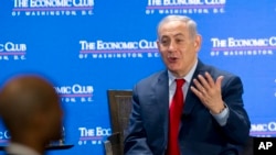 Perdana Menteri Israel Benjamin Netanyahu berbicara di Economic Club of Washington, 7 Maret 2018.