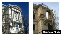 مقایسۀ نمای پیشین و کنونی بخشی از ساختمان قصر دارالامان