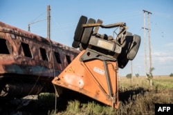 The wreckage of a trailer is seen after a truck-train collision near Kroonstad in South Africa's Free State province, southwest of Johannesburg, Jan. 4, 2018.