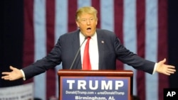Republican presidential candidate Donald Trump speaks during a campaign stop in Birmingham, Alabama, Nov. 21, 2015.