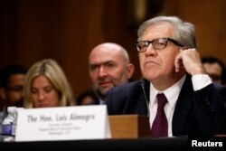 Luis Almagro, president of the Organization of American States, testifies before a Senate Foreign Relations Subcommittee on the ongoing crisis in Venezuela on Capitol Hill in Washington, July 19, 2017.