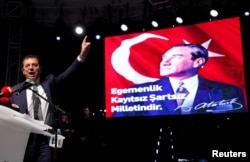 Ekrem Imamoglu of the main opposition Republican People's Party (CHP), who was elected mayor after the March 31 elections, addresses his supporters after the High Election Board (YSK) decided to re-run the mayoral election, in Istanbul, Turkey, May 6, 2019.